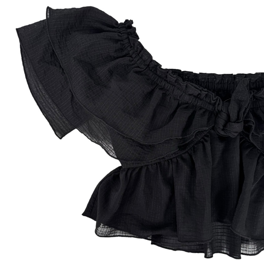 Zara Ruffled Off Shoulder Black Crop Top Size Medium Festival Casual Summer - Picture 3 of 15